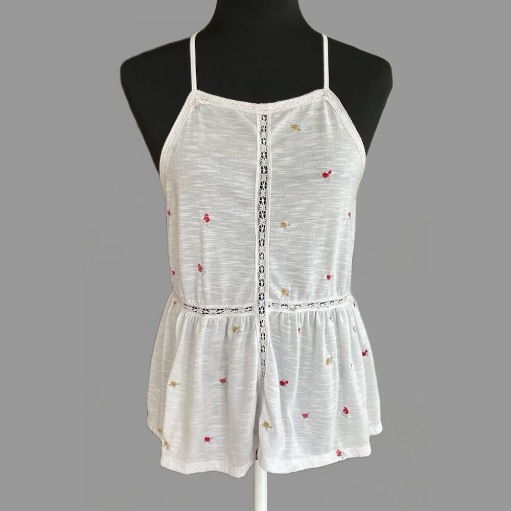 Coco + Jameson White Floral Lace Babydoll Top Large